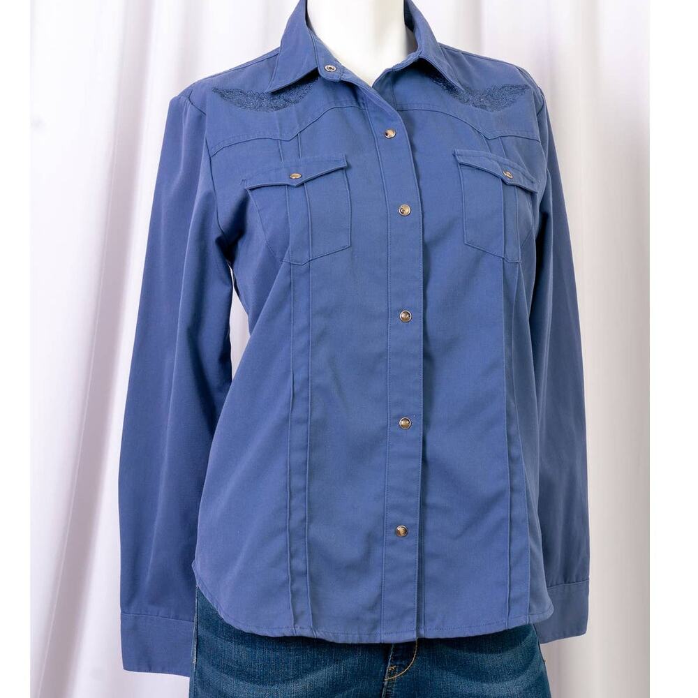 Vintage embroidered RoughRider Sky blue western blouse sz S